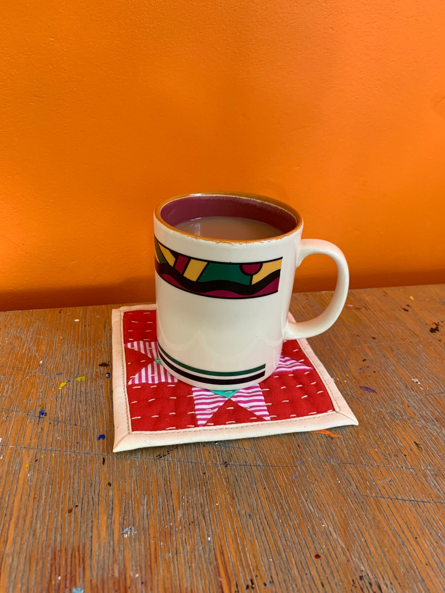 Ohio Star Hand Quilted Mug Rug